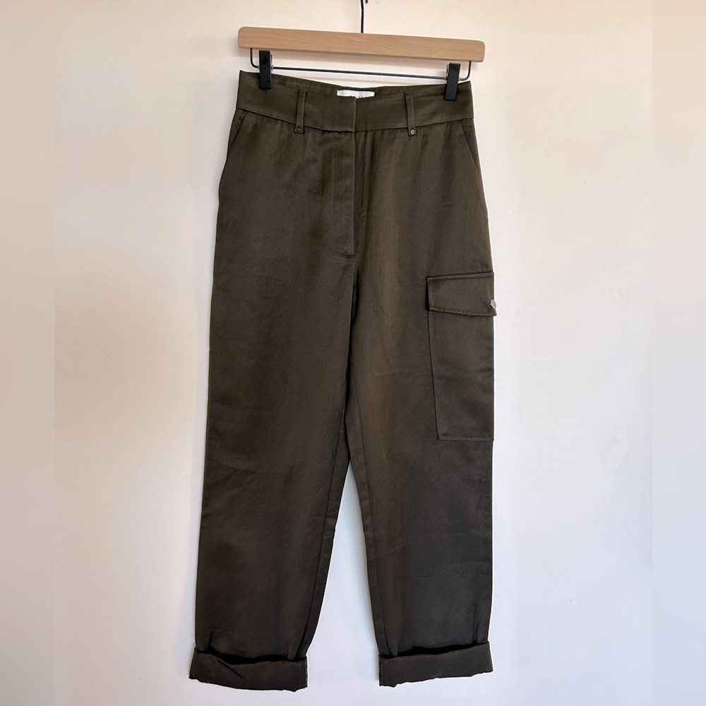 REISS military semi crop shine green cuffed cargo pants